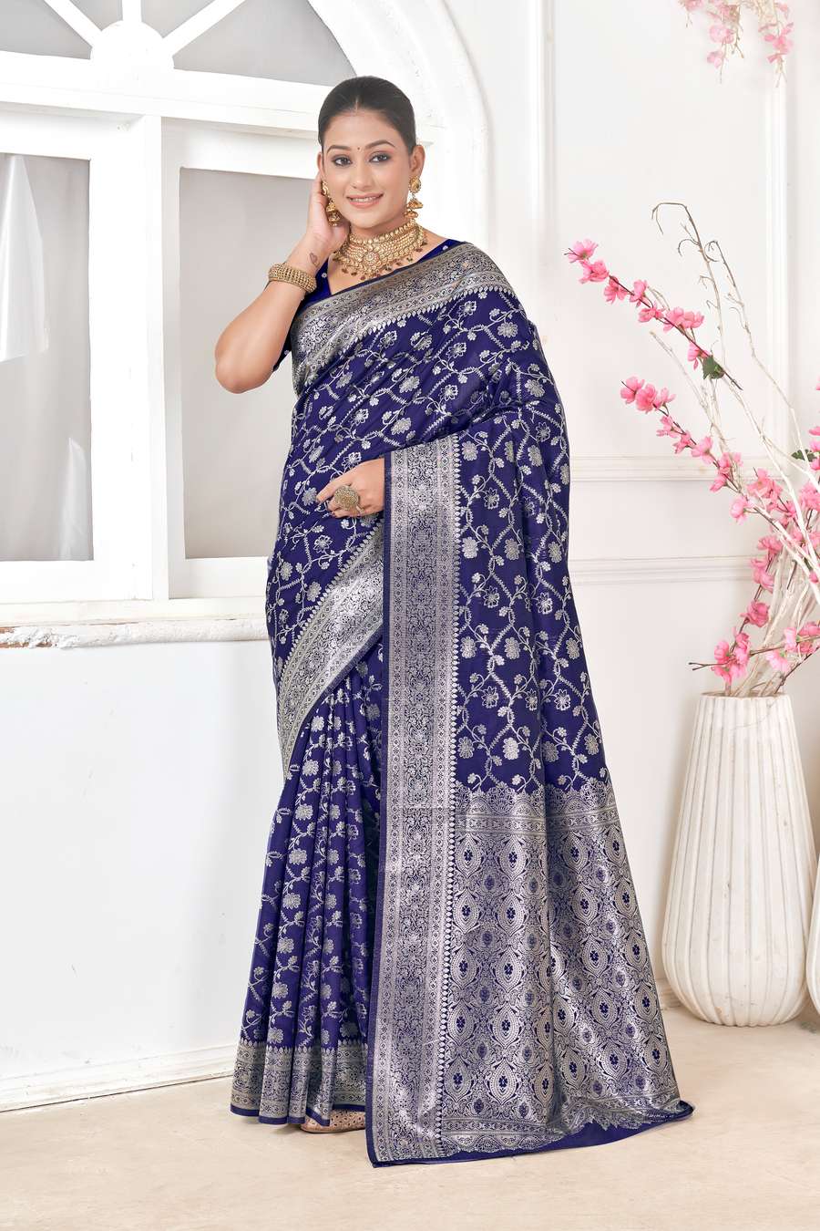 Navy Blue Banarasi Silk Saree