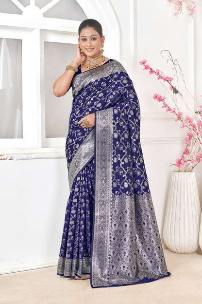 Navy Blue Banarasi Silk Saree