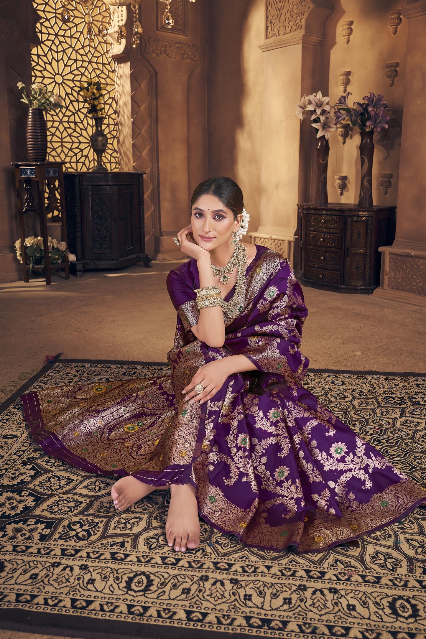 Royal Purple Banarasi Silk Saree with Antique Zari