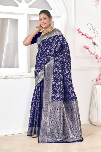 Navy Blue Banarasi Silk Saree