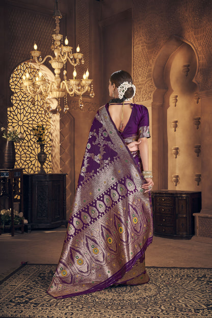 Royal Purple Banarasi Silk Saree with Antique Zari