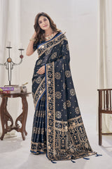 Midnight Blue Woven Satin Silk Saree
