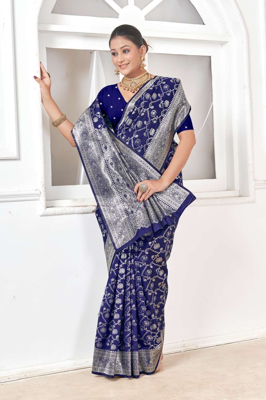 Navy Blue Banarasi Silk Saree