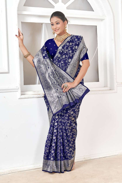 Navy Blue Banarasi Silk Saree