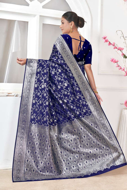 Navy Blue Banarasi Silk Saree