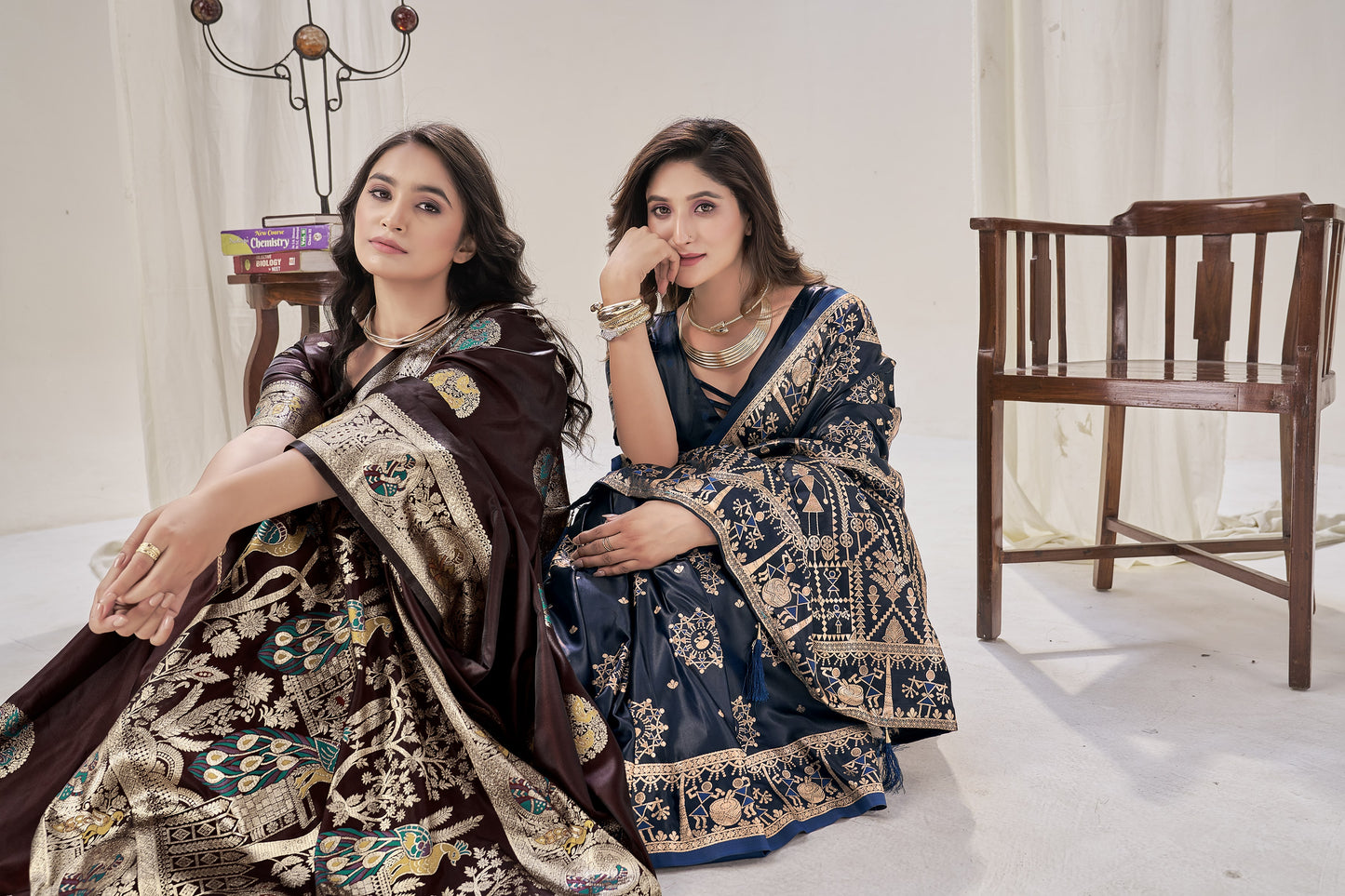 Midnight Blue Woven Satin Silk Saree