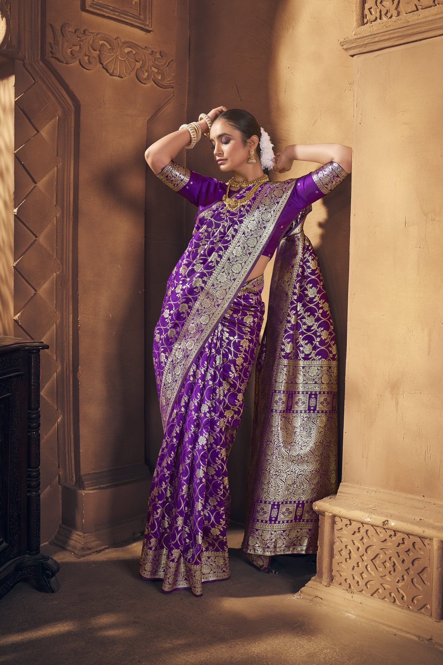 Majestic Violet Banarasi Silk Saree