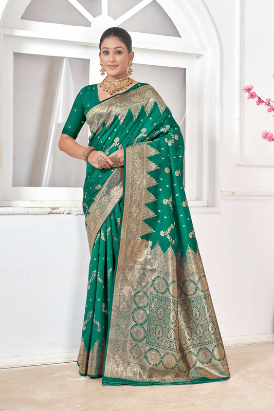 Emerald Green Gold Banarasi Silk Saree