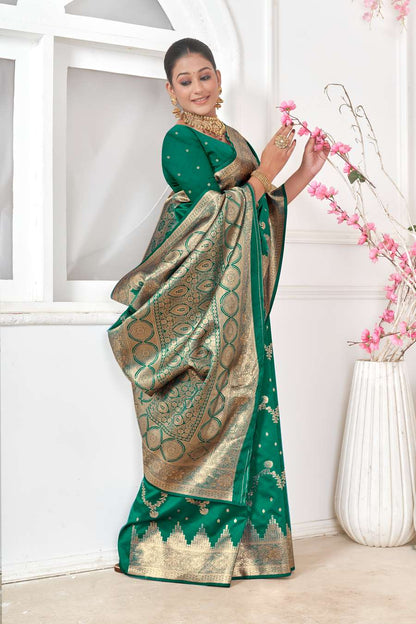 Emerald Green Gold Banarasi Silk Saree