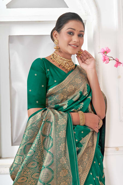 Emerald Green Gold Banarasi Silk Saree