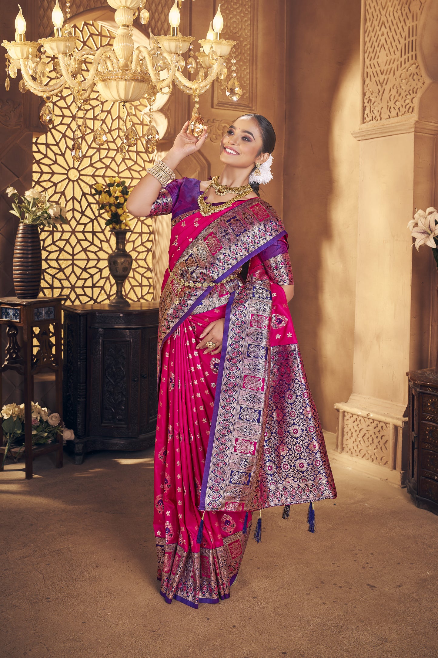 Rani Pink & Purple Banarasi Silk Saree