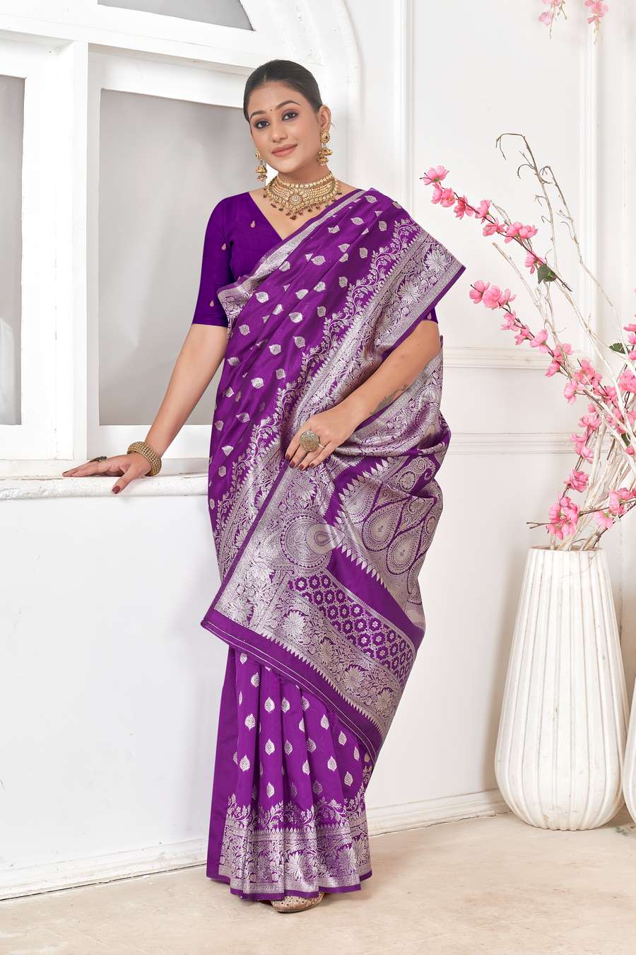 Purple Banarasi Silk Saree