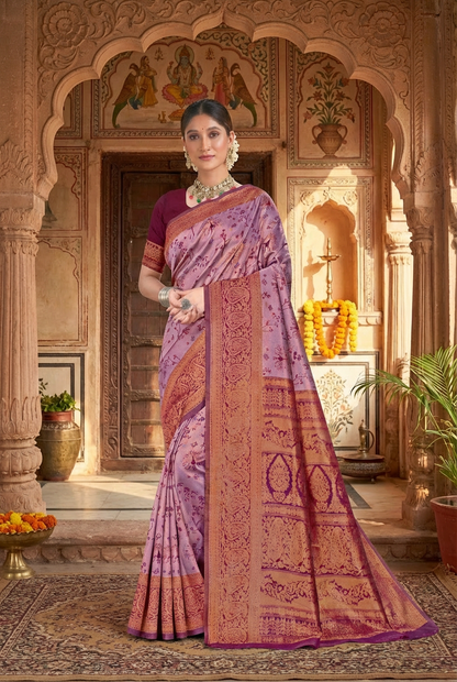 Rust Pink Woven Kanjivaram Silk Saree