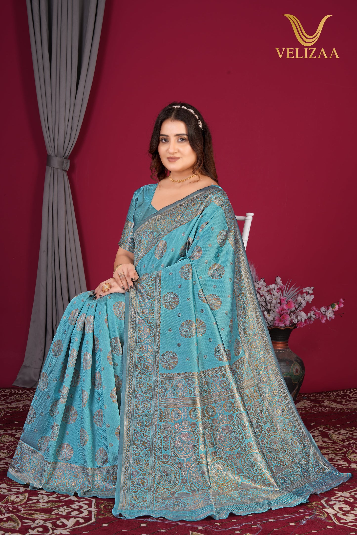Sky Blue Woven Banarasi Silk Saree