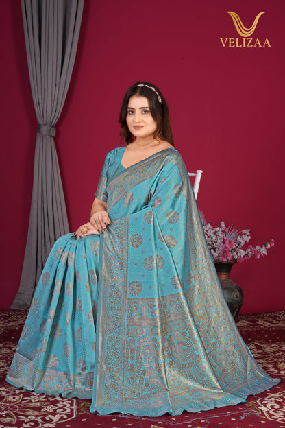 Sky Blue Woven Banarasi Silk Saree