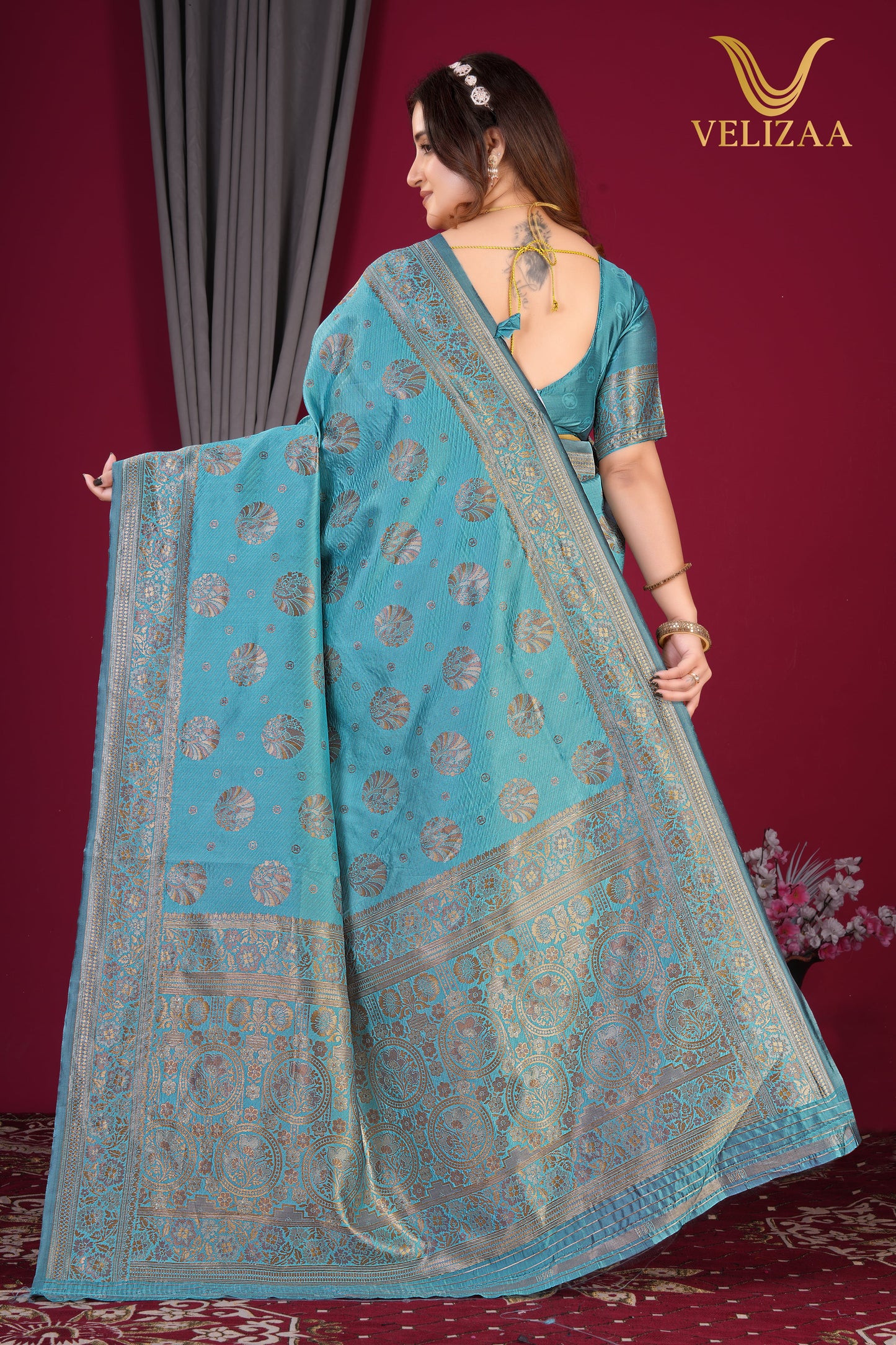 Sky Blue Woven Banarasi Silk Saree