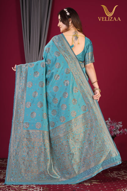 Sky Blue Woven Banarasi Silk Saree