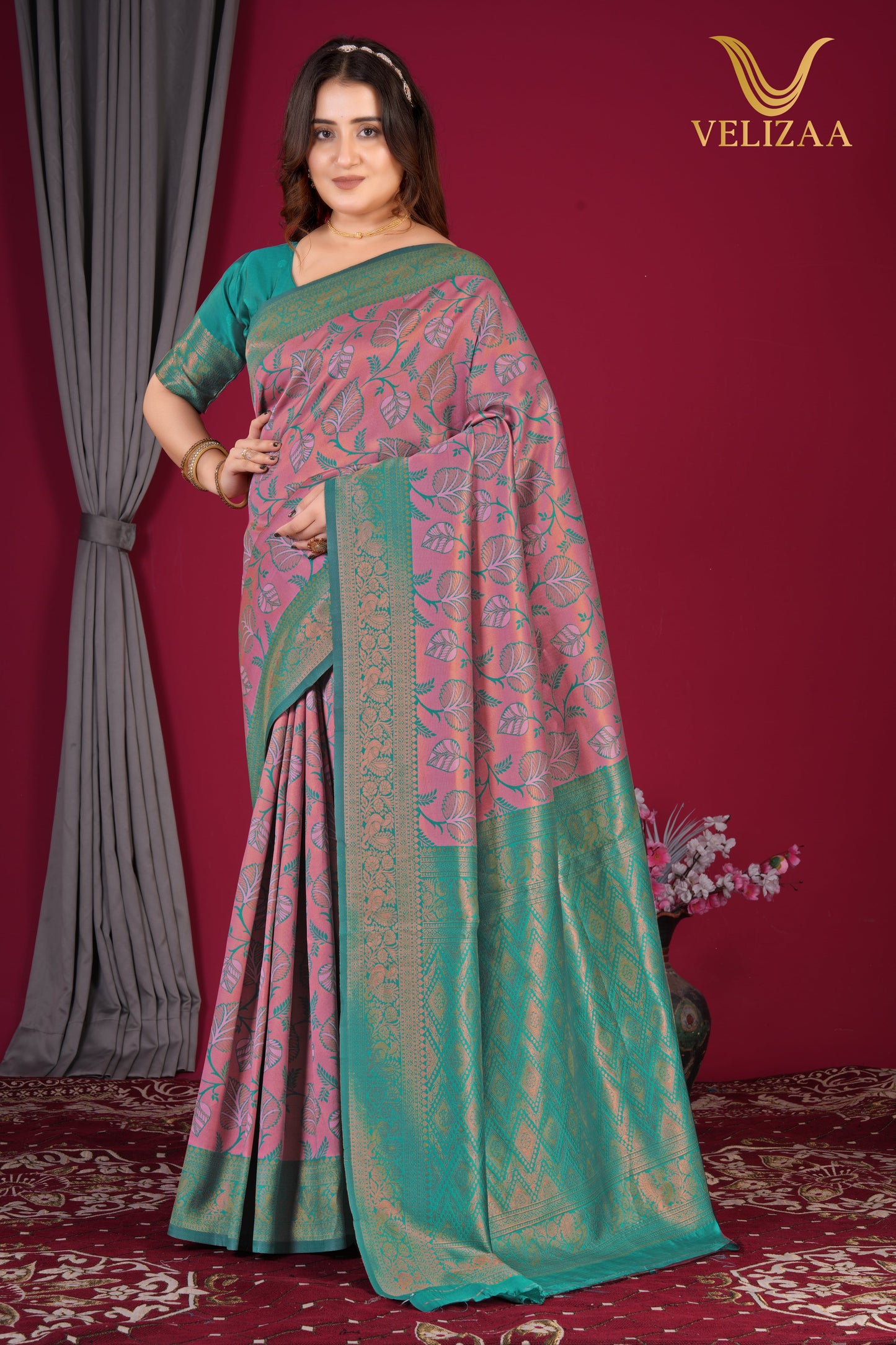 Pink & Green Soft Silk Kanjivaram Saree