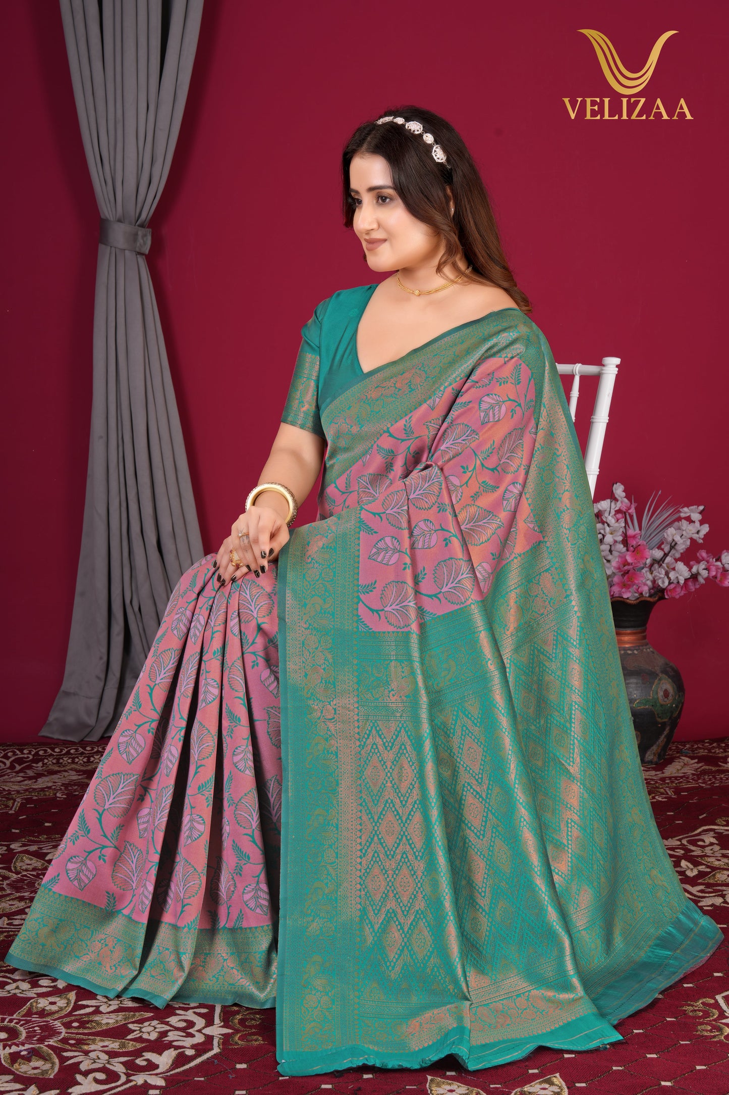 Pink & Green Soft Silk Kanjivaram Saree