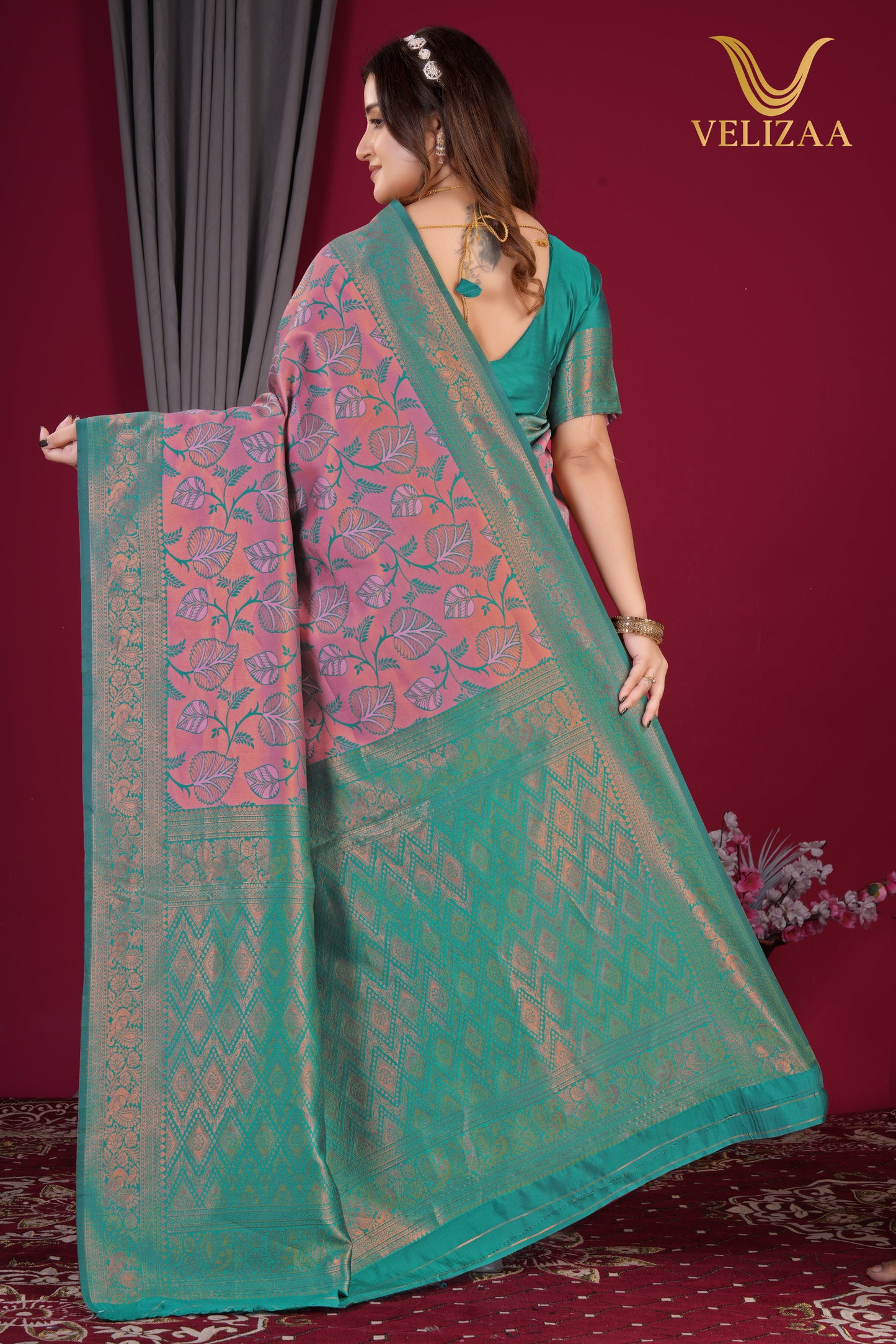 Pink & Green Soft Silk Kanjivaram Saree