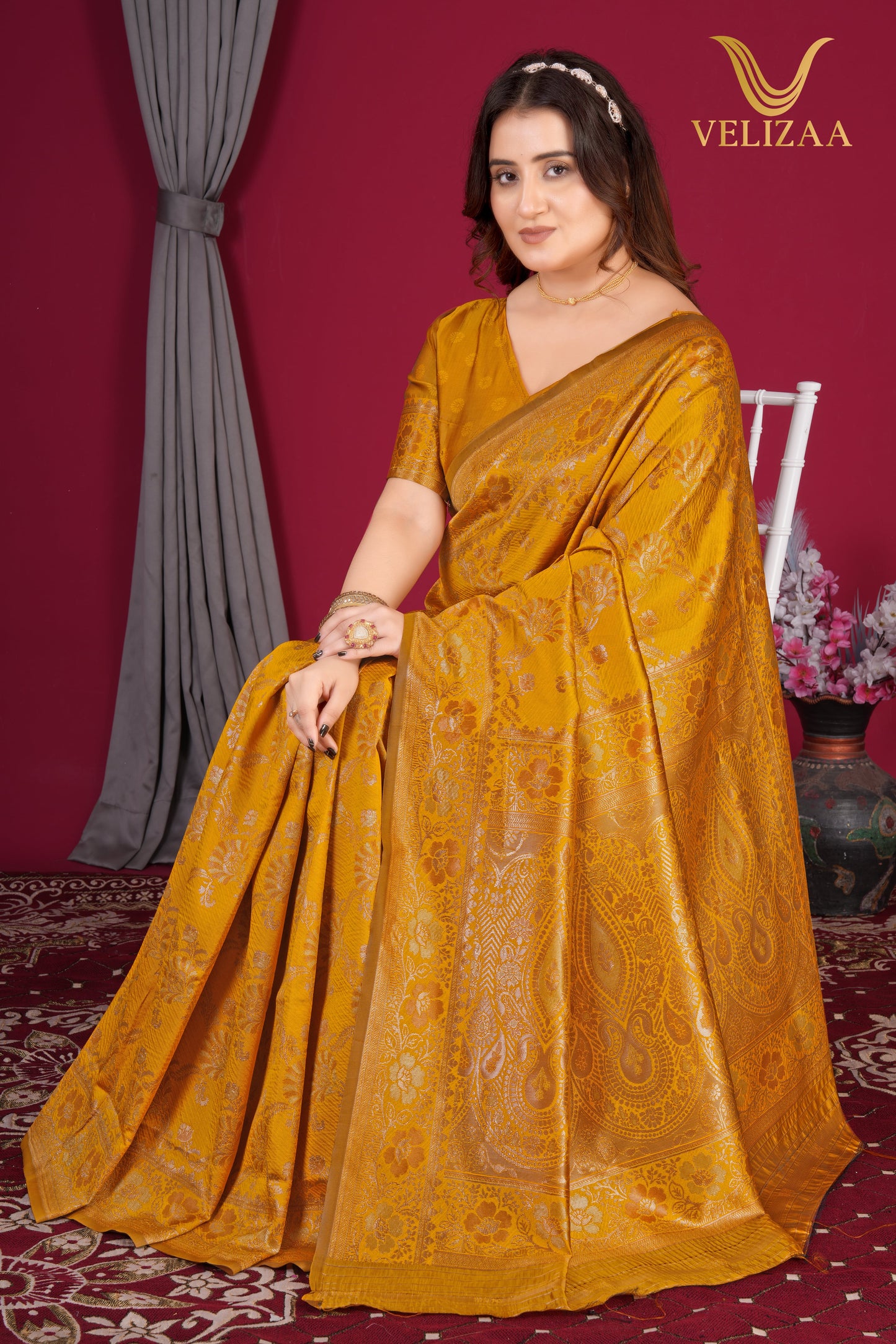 Mustard Woven Banarasi Silk Saree