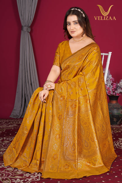 Mustard Woven Banarasi Silk Saree