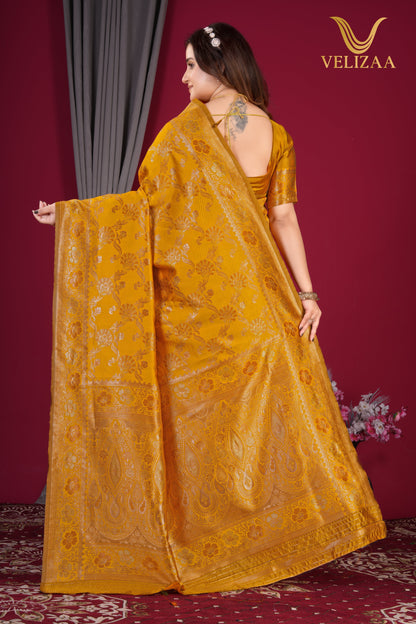 Mustard Woven Banarasi Silk Saree