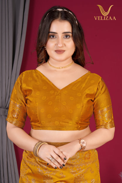 Mustard Woven Banarasi Silk Saree