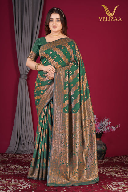 Dark Green Woven Banarasi Silk Saree