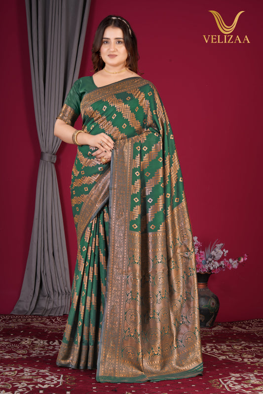 Dark Green Woven Banarasi Silk Saree