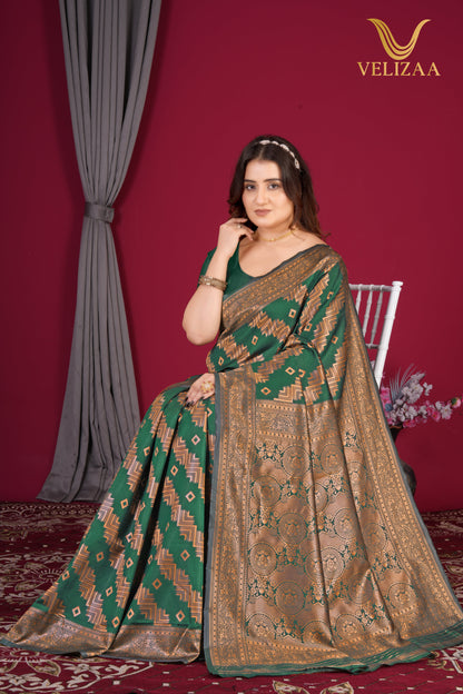 Dark Green Woven Banarasi Silk Saree
