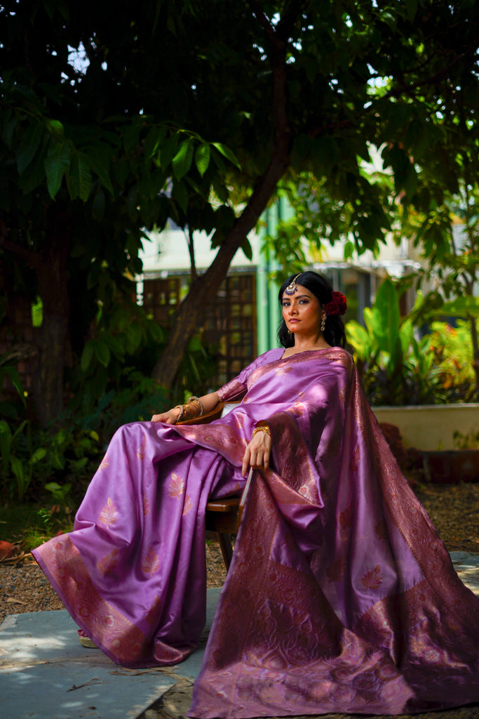Lavender Purple with Rose Banarasi Silk Saree