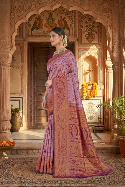 Rust Pink Woven Kanjivaram Silk Saree