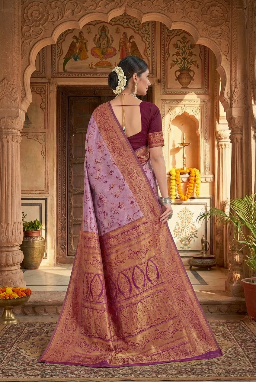 Rust Pink Woven Kanjivaram Silk Saree