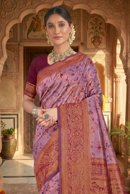 Rust Pink Woven Kanjivaram Silk Saree